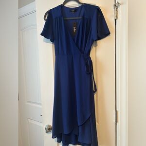 Lulu's Cobalt Blue Flutter Sleeve Wrap Midi Dress